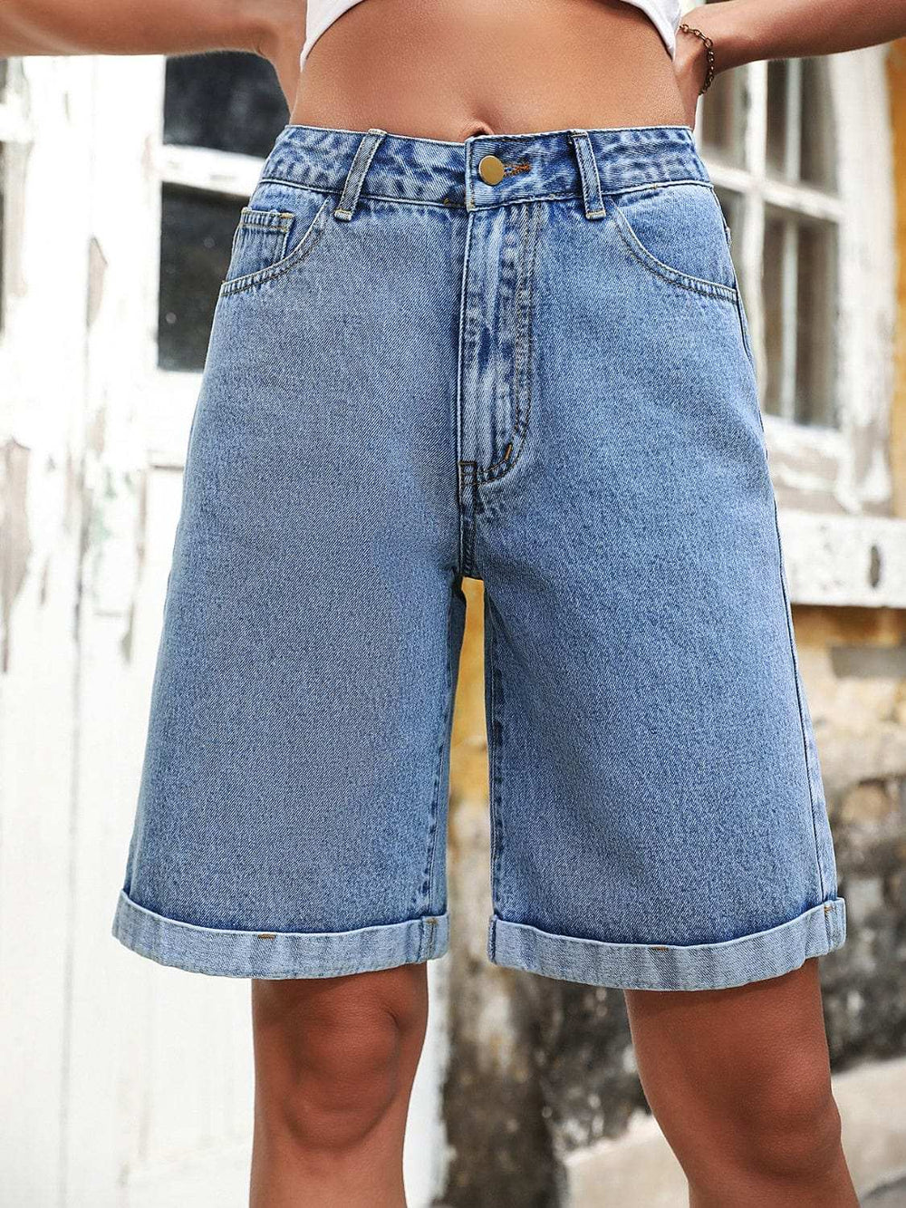 High Waist Denim Shorts - Trendsi - Flyclothing LLC