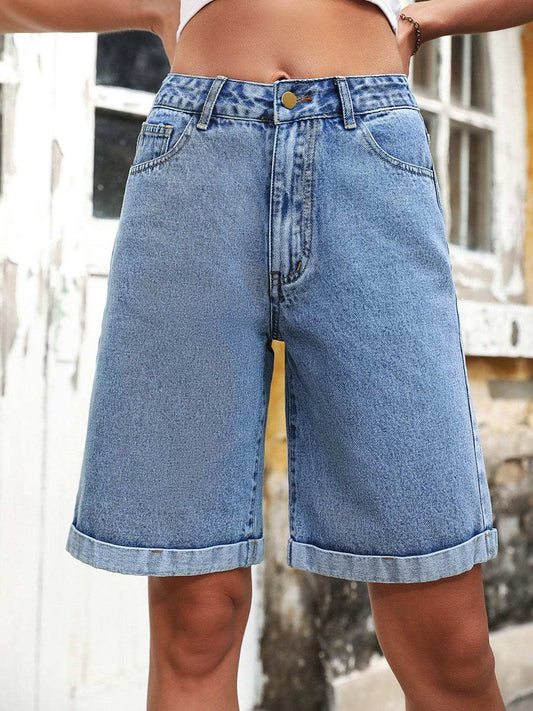 High Waist Denim Shorts - Trendsi - Flyclothing LLC