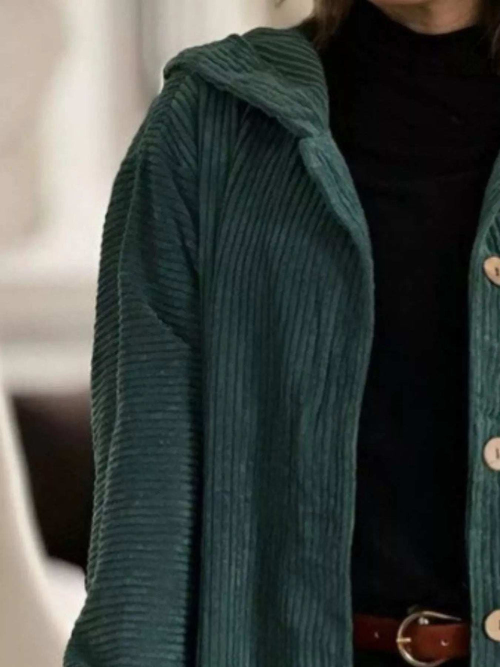 Full Size Corduroy Hooded Button-Up Jacket Plus Size - Trendsi - Flyclothing LLC