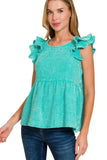 Zenana Double Gauze Acid Washed Tiered Ruffle Peplum Top - Trendsi - Flyclothing LLC