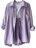 Textured Button Up Shirt and Shorts Set - Trendsi - Flyclothing LLC