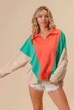 BiBi Colorblock Exposed Seam French Terry Sweatshirt - Trendsi - Flyclothing LLC