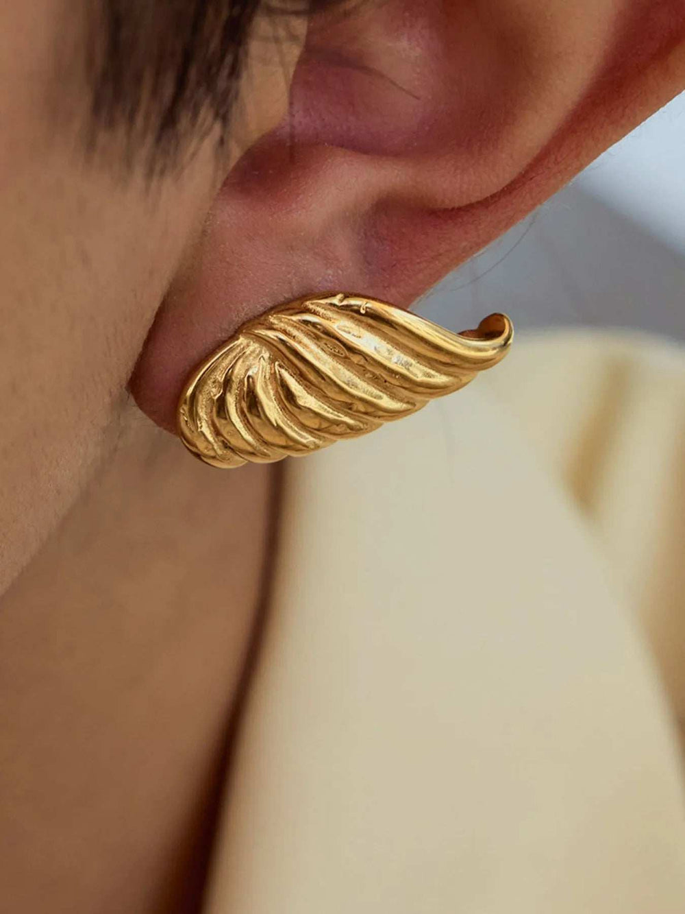 18K Gold-Plated Angel Wing Stud Earrings - Trendsi - Flyclothing LLC