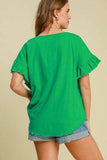 Umgee Full Size Raw Hem Ruffle Short Sleeve Blouse Plus Size - Trendsi - Flyclothing LLC