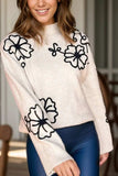 Flower Mock Neck Long Sleeve Sweater - Trendsi - Flyclothing LLC