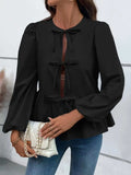 Ivy Lane Peplum Tied Long Sleeve Blouse - Trendsi - Flyclothing LLC