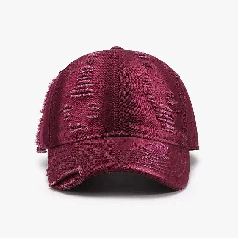 Distressed Adjustable Cotton Baseball Cap - Trendsi - Flyclothing LLC