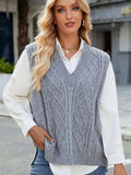 Cable Knit V-Neck Sweater Vest - Trendsi - Flyclothing LLC