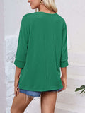 Textured Round Neck Three-Quarter Sleeve Blouse - Trendsi - Flyclothing LLC