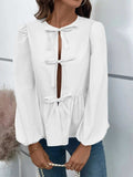 Ivy Lane Peplum Tied Long Sleeve Blouse - Trendsi - Flyclothing LLC