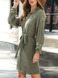 Perfee Tied Quarter Zip Long Sleeve Dress - Trendsi - Flyclothing LLC