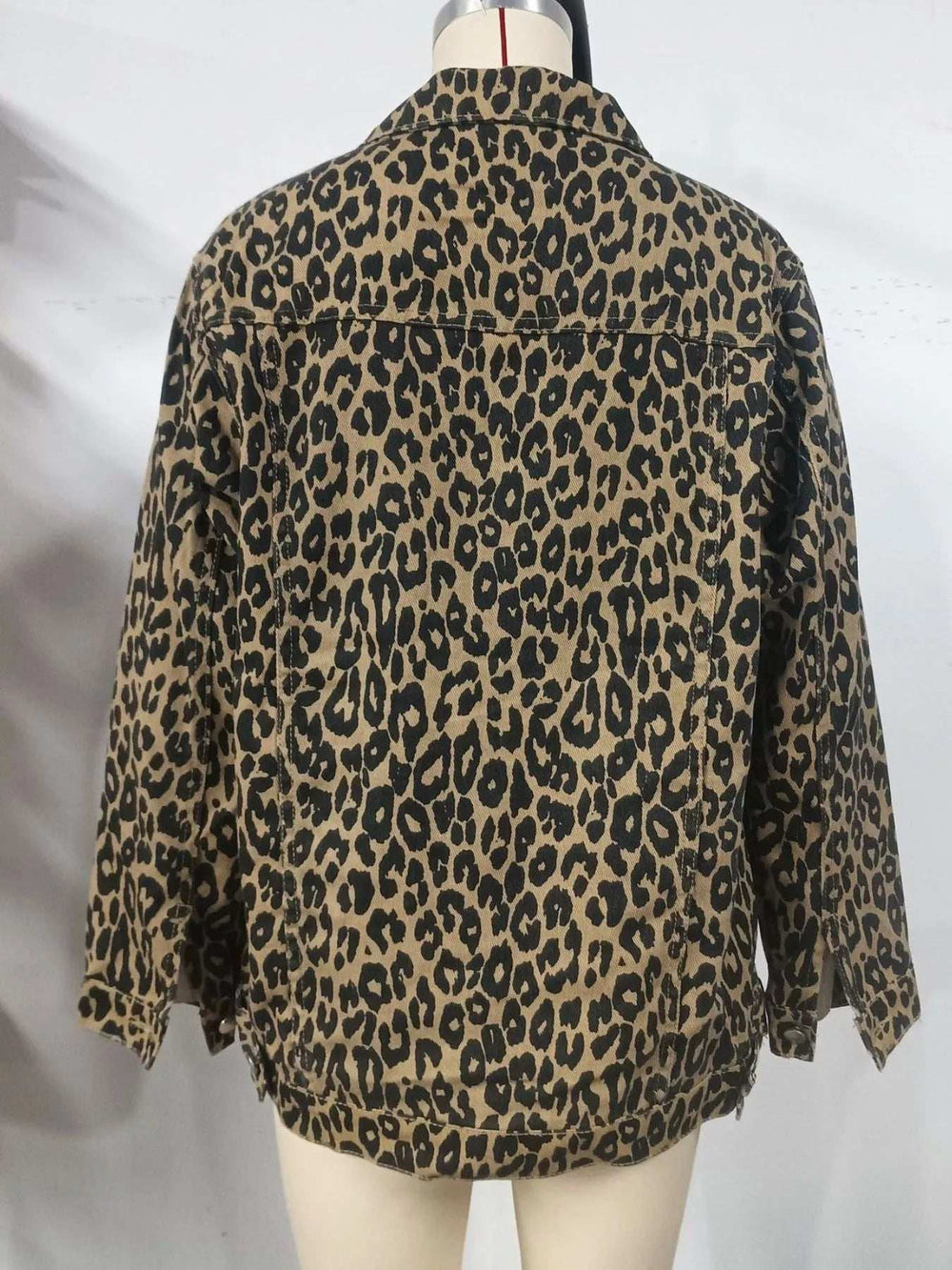 Leopard Button Up Long Sleeve Denim Jacket - Trendsi - Flyclothing LLC