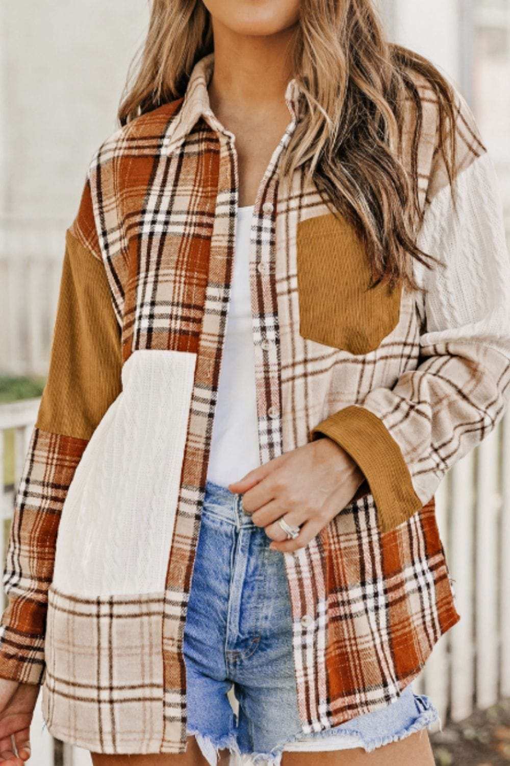 Plaid Button Up Long Sleeve Shacket - Trendsi - Flyclothing LLC