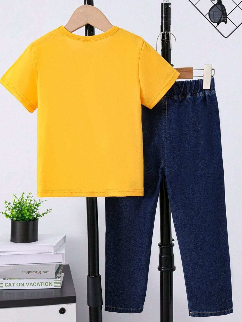 Children's Round Neck Letter Graphic T-Shirt and Distressed Jeans Set - Trendsi - Flyclothing LLC