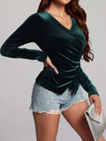 Ruched Surplice Long Sleeve Top - Trendsi - Flyclothing LLC