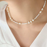 Titanium Steel Glass Bead Pearl Necklace - Trendsi - Flyclothing LLC