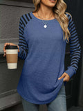 Striped Round Neck Raglan Sleeve T-Shirt - Trendsi - Flyclothing LLC