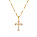 18K Gold-Plated Stainless Steel Zircon Cross Necklace - Trendsi - Flyclothing LLC