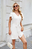 Tied Button Up Short Sleeve Mini Shirt Dress - Trendsi - Flyclothing LLC