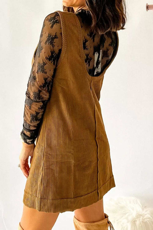 Corduroy Pocket Front Mini Overall Dress - Trendsi - Flyclothing LLC