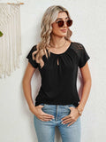 Lace Detail Round Neck Short Sleeve T-Shirt - Trendsi - Flyclothing LLC
