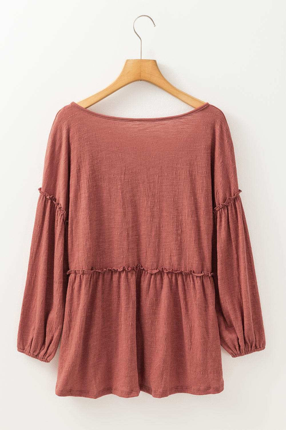 Frill V-Neck Long Sleeve Blouse - Trendsi - Flyclothing LLC