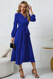 V-Neck Long Sleeve Tie Waist Midi Dress - Trendsi - Flyclothing LLC