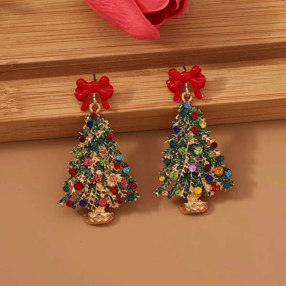 Christmas Tree Earrings with Bow - Trendsi - Flyclothing LLC