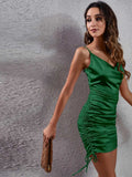 Side Drawstring Ruched Cowl Neck Mini Cami Dress - Trendsi - Flyclothing LLC