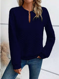 Textured Notched Long Sleeve Sweatshirt - Trendsi - Flyclothing LLC