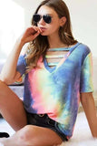 BiBi Tie-Dye V-Neck Short Sleeve T-Shirt - Trendsi - Flyclothing LLC