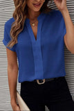 Full Size Notched Short Sleeve Blouse - Trendsi - Flyclothing LLC