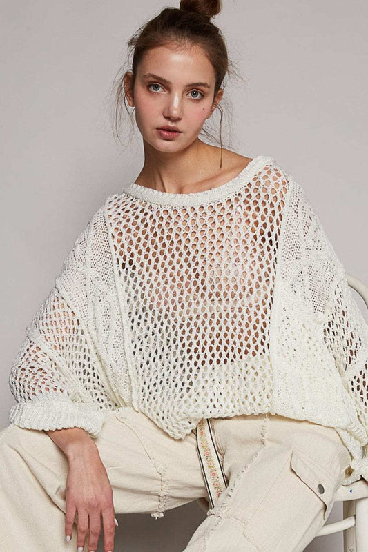 POL Openwork Long Sleeve Knit Cover Up - Trendsi - Flyclothing LLC