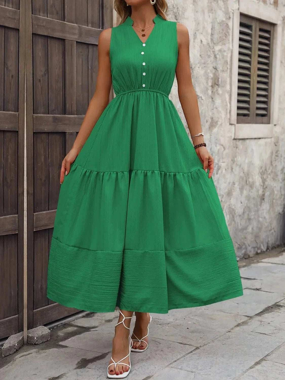 Notched Sleeveless Maxi Tank Dress - Trendsi - Flyclothing LLC