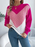 Contrast Round Neck Long Sleeve Sweater - Trendsi - Flyclothing LLC