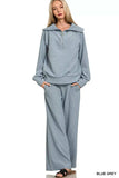 Zenana Ribbed High Neck Half Zip Pullover & Pants Set - Trendsi - Flyclothing LLC