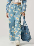 Pocketed Floral Wide Leg Jeans - Trendsi - Flyclothing LLC