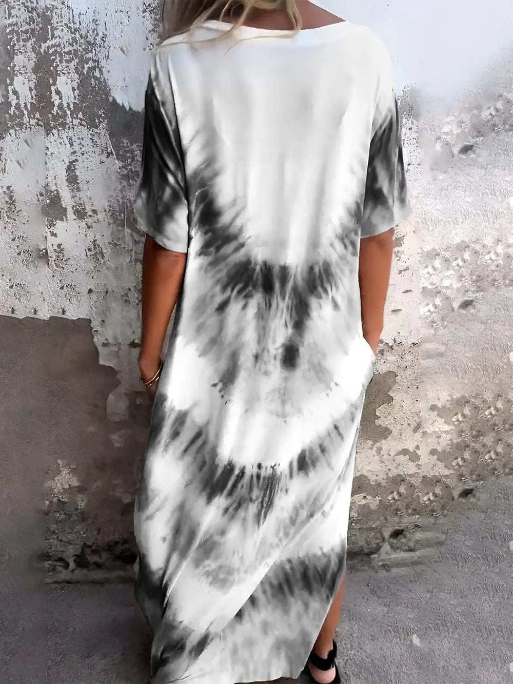 Full Size Pocketed Tie-Dye Short Sleeve Dress - Trendsi - Flyclothing LLC