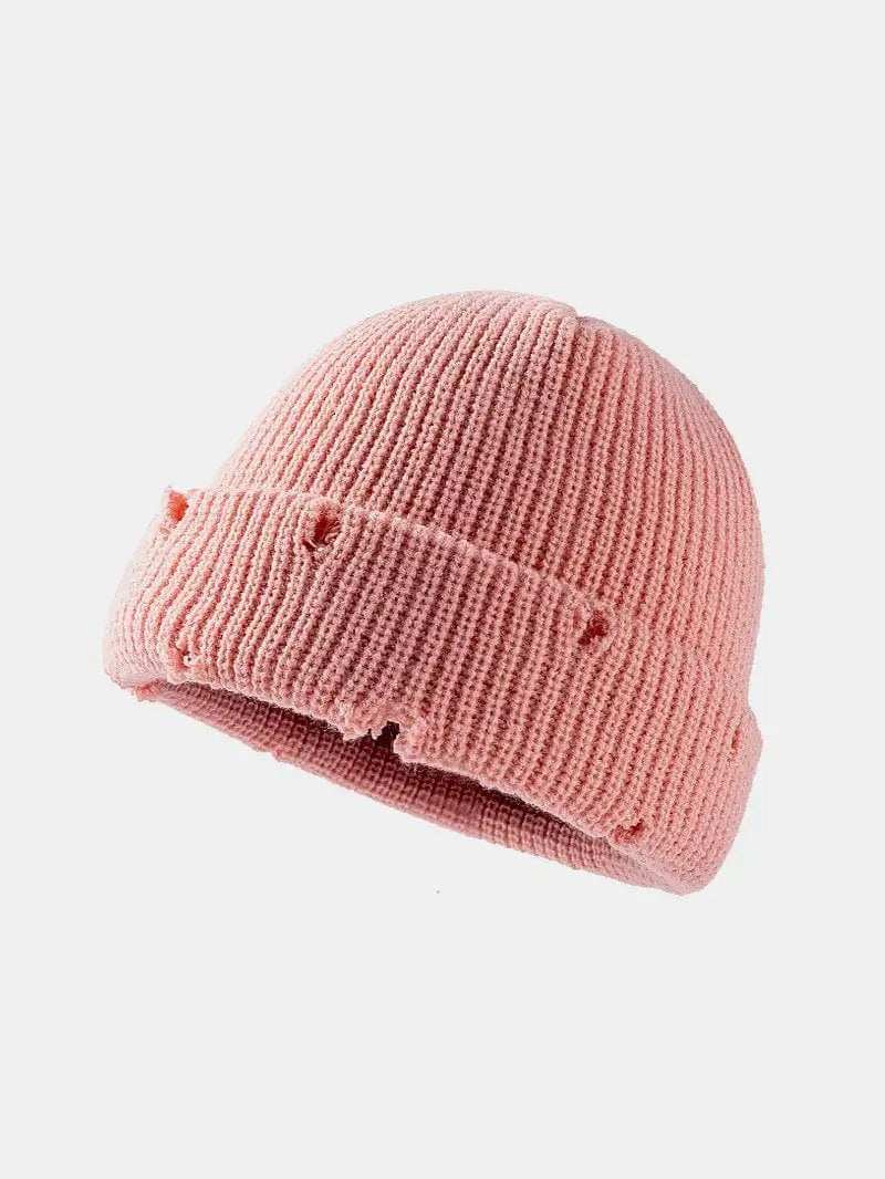 Distressed Cuffed Knit Hat - Trendsi - Flyclothing LLC