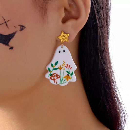 Whimsical Ghost Earrings with Floral Design - Trendsi - Flyclothing LLC