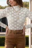 Lace Mock Neck Long Sleeve Top - Trendsi - Flyclothing LLC