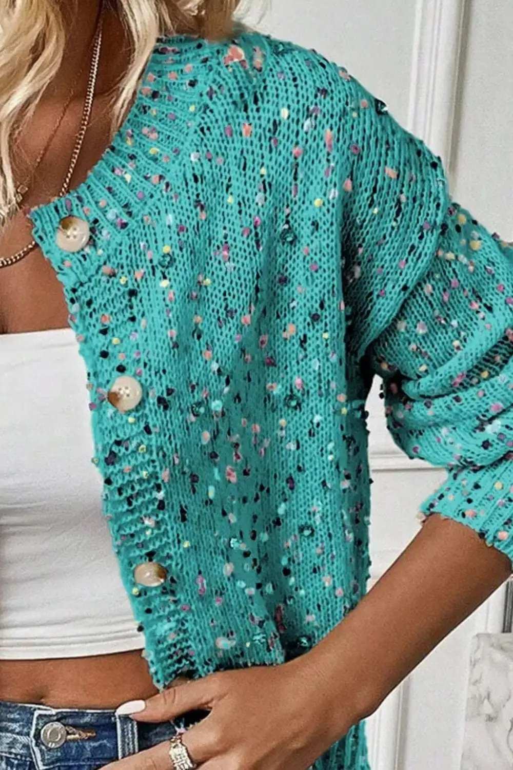 Confetti Button Up Long Sleeve Cardigan - Trendsi - Flyclothing LLC