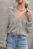 Hollow Out Johnny Collar Sweater - Trendsi - Flyclothing LLC
