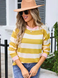 Striped Round Neck Dropped Shoulder Sweater - Trendsi - Flyclothing LLC