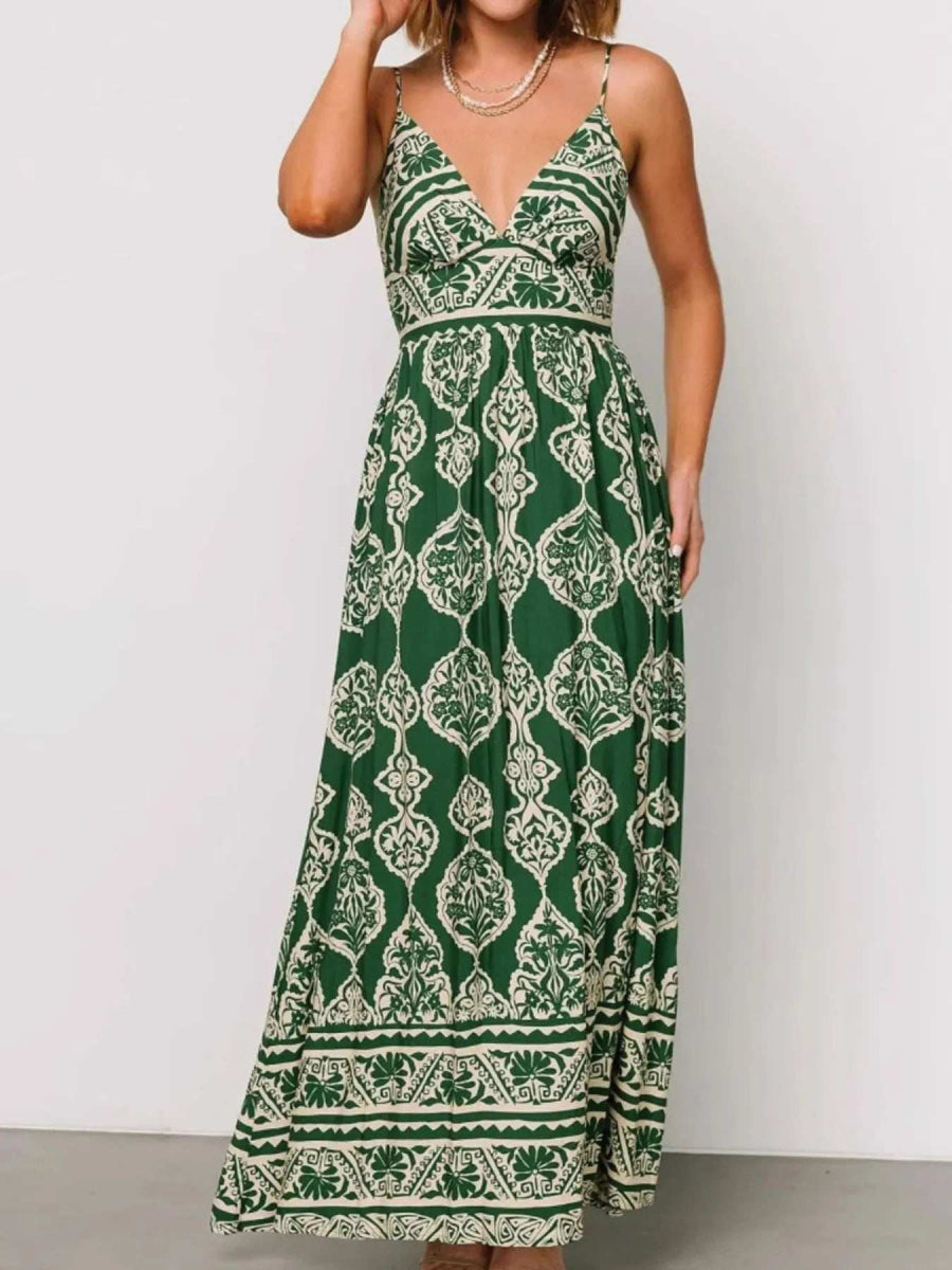 Printed V-Neck Maxi Cami Dress - Trendsi - Flyclothing LLC