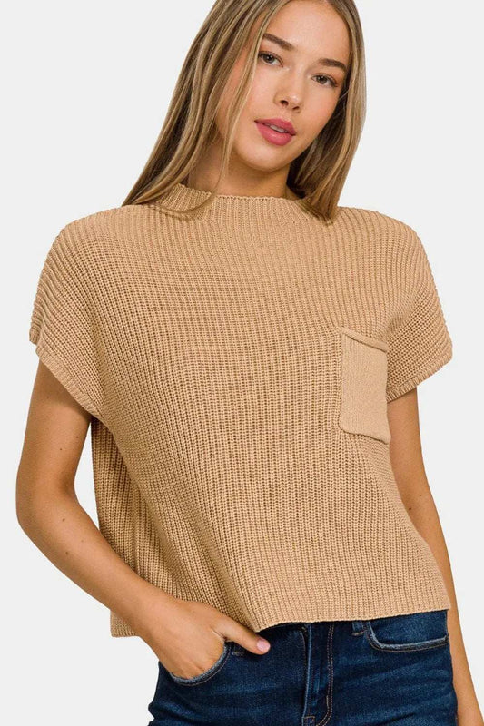 Zenana Mock Neck Short Sleeve Cropped Sweater - Trendsi - Flyclothing LLC
