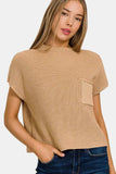 Zenana Mock Neck Short Sleeve Cropped Sweater - Trendsi - Flyclothing LLC