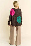 Davi & Dani Contrast Smile Round Neck Oversize Sweater - Trendsi - Flyclothing LLC