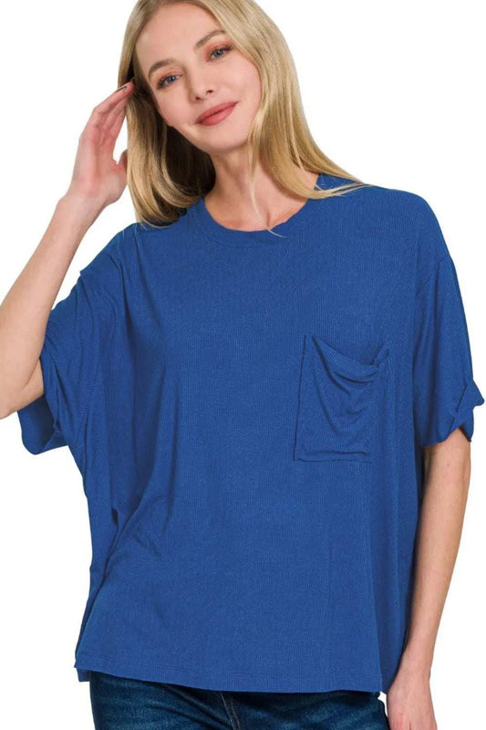 Zenana Oversized Ribbed Round Neck Short Sleeve Tee - Trendsi - Flyclothing LLC