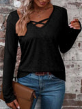 Crisscross V-Neck Long Sleeve T-Shirt - Trendsi - Flyclothing LLC